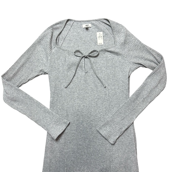 NWT Aerie Long Sleeve Knit Tie Front Heather Gray Maxi Dress - Size L - Picture 5 of 11